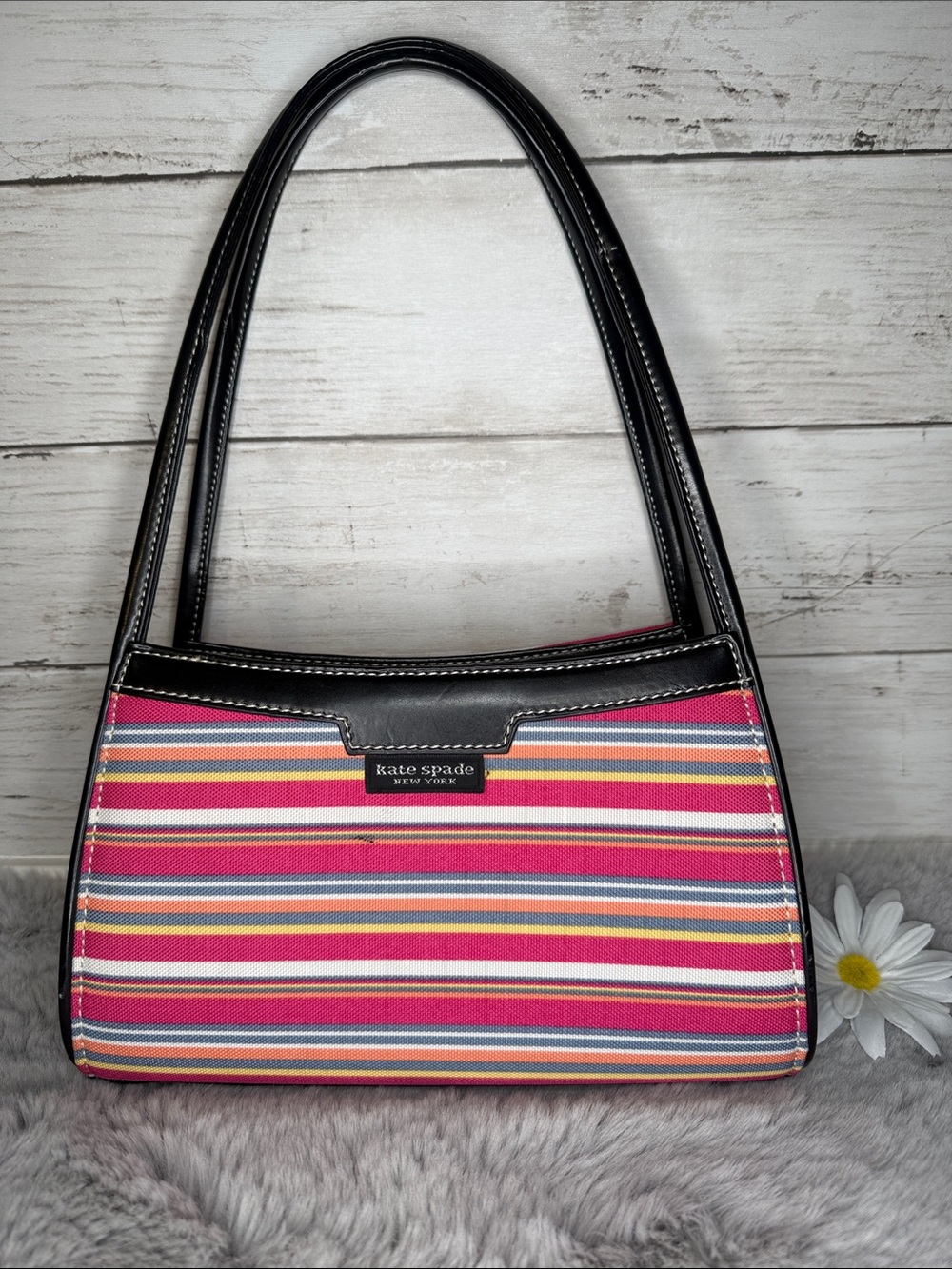 kate spade Striped Pink Multi-Color Shoulder Bag with Black Trim